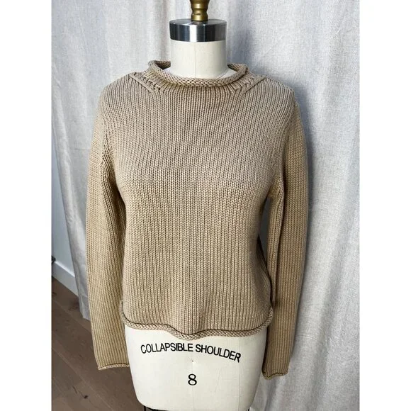 Veronica Beard Briony Knit Cotton Roll Neck Sweater Sz S Stone - Picture 4 of 10